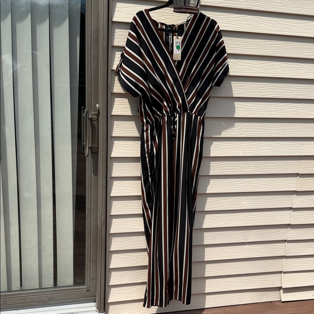 Gilli Black, White & Brown Striped Jumpsuit